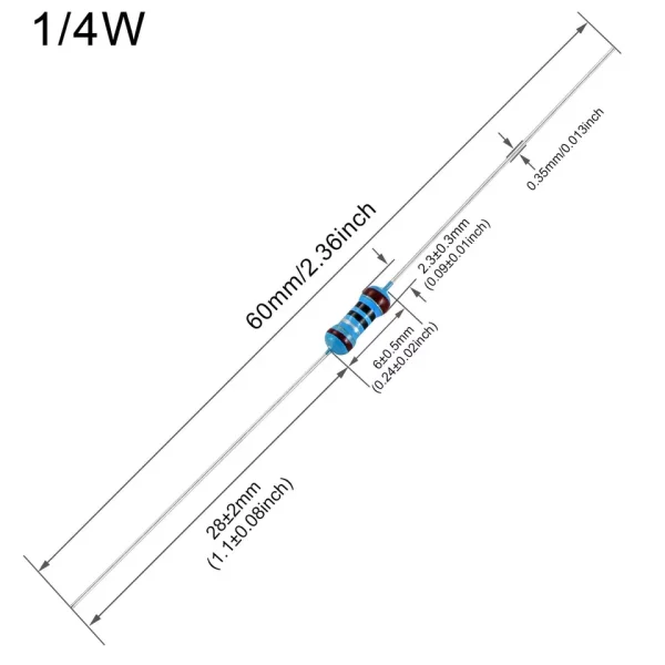 100pcs 1 kΩ 10kΩ Resistor 0.25W ±1% Tolerance Metal Film Fixed Resistor 2